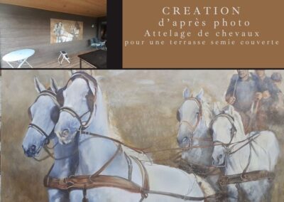 Peinture Murale « ATTELAGE DE CHEVAUX » pour une terrasse semi- couverte